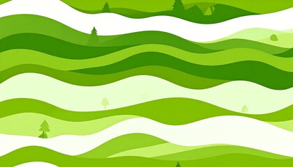 Obraz premium A vibrant graphic illustration of rolling hills, rendered in shades of green and white, with stylized evergreen trees placed strategically across the landscape.