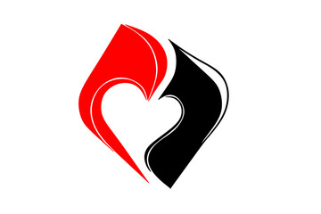 Fototapeta premium Minimalist red and black heart logo, symbolizing passion, duality, and connection. Ideal for branding, social media, and projects related to love, relationships, and modern design.
