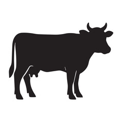 Cow silhouette black and white vector icon