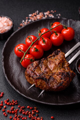 Pork breast steak, grilled fillet, healthy food, lunch. Pork steak as food background