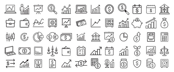 Financial Profit Outline Icon Set. money savings, earnings, money income, money, cash, financial growth and more. Vector Illustration. Editable Modern Stroke