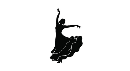 Flamenco Dancer Silhouette Icon, Spanish Culture Celebration, Traditional Folk Dance Asset for National Events