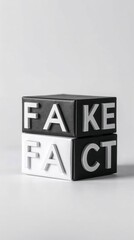 Two cubes showing fact and fake words representing truth and lies