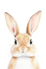 Obraz premium A cute, curious bunny rabbit with long ears and expressive eyes, captured in a watercolor illustration. 