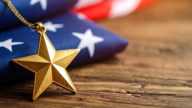 Gold Star resting on American flag symbolizes sacrifice and honor in military service