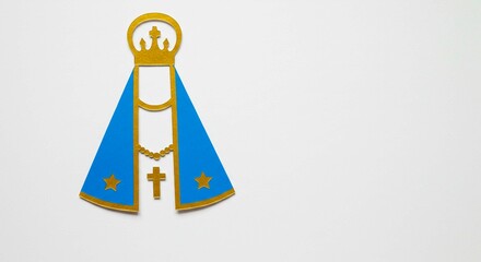 Illustration of our lady aparecida with blue mantle and golden details on a white background
