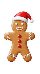 Festive Gingerbread Man with Santa Hat, Holiday Cookie Illustration