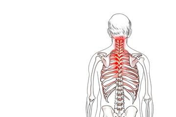 Back pain illustration showing the spine and ribs with highlighted pain areas affecting the body