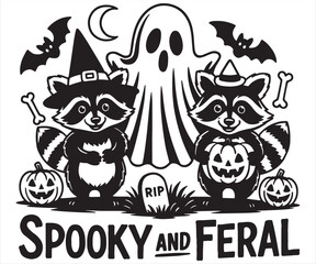 Naklejka premium Spooky and Feral – Ghost with Black Cats