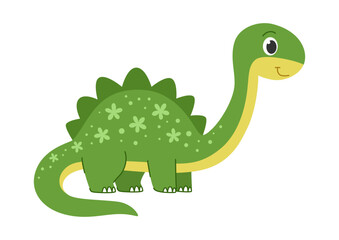 Fototapeta premium Childrens cartoon dinosaur diplodocus, brachiosaurus, brontosaurus. Green dinosaur. Cute little prehistoric animal.