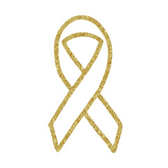 Golden outline awareness ribbon illustration on transparent background.
