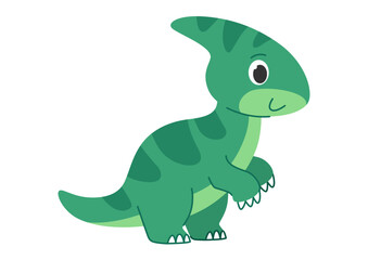 Childrens cartoon dinosaur parasaurolophus. Cute green striped dinosaur. Cute little prehistoric animal. Vector illustration.