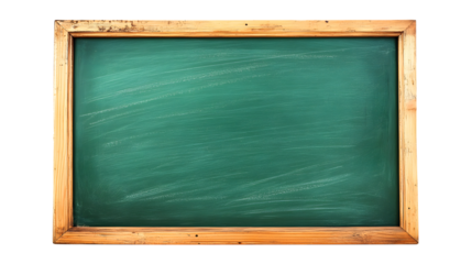 Green Chalkboard with Wooden Frame on Black Background isolated on a transparent background