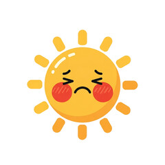 Cute sad sun emoji illustration for heatwave alerts, climate discomfort, climate change awareness, summer health warnings, heatstroke prevention, and global warming education,