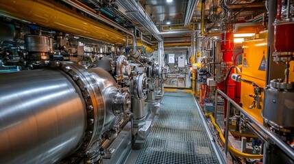 Inspecting the cooling system and pipes inside an industrial facility a closeup view of machinery components in an engineered environment