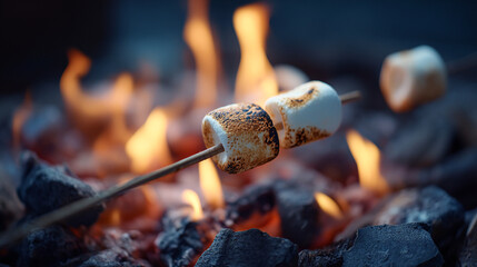 Marshmallows roasting over an open fire during a cozy evening gathering