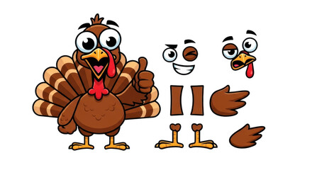 Whimsical cartoon turkey character design for games and animation