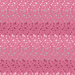 Seamless pattern with white, grey and red bouquets. Hand-drawn cute pink background.
