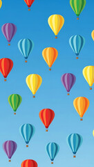 Colorful Hot Air Balloons Floating Gracefully Across a Bright Blue Sky