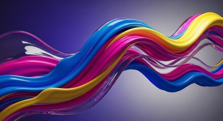Fototapeta premium Dynamic, flowing ribbons of vibrant colors create an abstract, energetic design against a muted background.