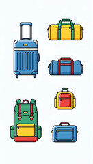 Collection of Modern Travel Luggage and Bags in Bright Colors for Journeys