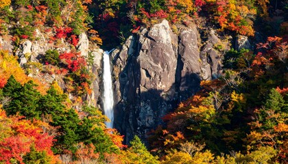 Kegon Falls Scenic View Surrounded by Autumn Foliage in Nikko National Park