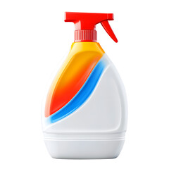 White spray bottle with orange blue and yellow design isolated on a transparent background