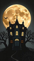 Full moon haunted house background