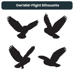Owl Mid-Flight Silhouette Vector Illustration Set