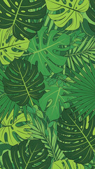 Vibrant Tropical Jungle Foliage Pattern with Lush Green Leaves and Exotic Plants