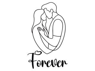 Valentine’s Day Couple Hug and Kiss Line Drawing Vector Pack