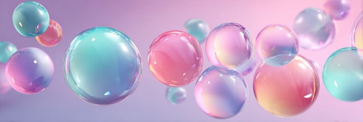 Colorful Translucent Bubbles Floating Gracefully in a Pastel Background During Bright Daytime Hours