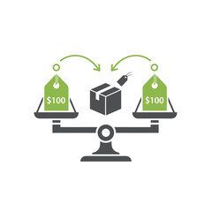 Price Comparison and Value Assessment: A Balanced Perspective on Cost vs. Product Worth, Visualizing the Equal Value of a Box and $100 on a Scale