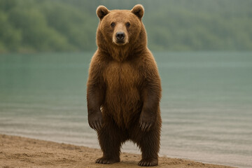 Obraz premium Majestic brown bear standing tall in natural habitat wildlife photography