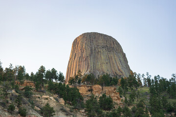 Devils tower national monument at sunset