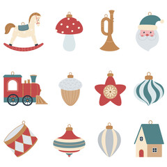 Set of vintage Christmas ornaments and toys