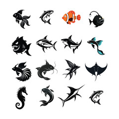 Obraz premium Fish Vector Icon Set | Marine Animal Illustrations for Ocean and Aquarium Design 