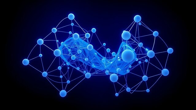 Futuristic interconnected spheres in blue and white, showcasing abstract digital artistry.