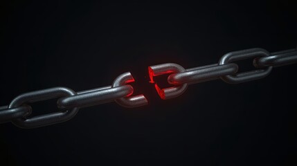 Obraz premium Photorealistic broken chain link glowing red for supply chain attack visualization