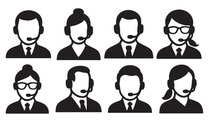 Call Center Support Icons, Agent, and Contact Representative Vector Illustration