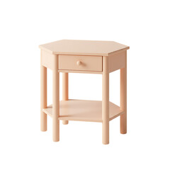 Fototapeta premium A light peach hexagonal side table with a single drawer and a lower shelf, isolated on a transparent background