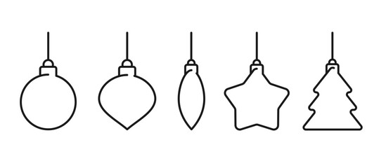 set of Christmas ball, new year ball toy celebration line shape icon collection with editable stroke, ornament holiday vector