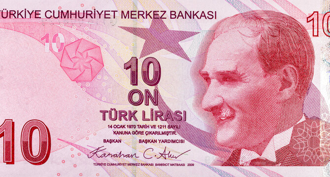 Banknote 10 Lirasi Turkey. Paper Money of Turkey.
