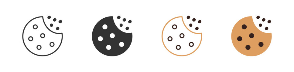 Bite cookie  icon set in outline and flat style , vector illustration . 