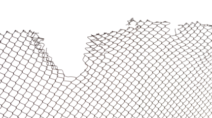 The texture of the metal mesh on a white background. Torn steel, metal mesh with holes