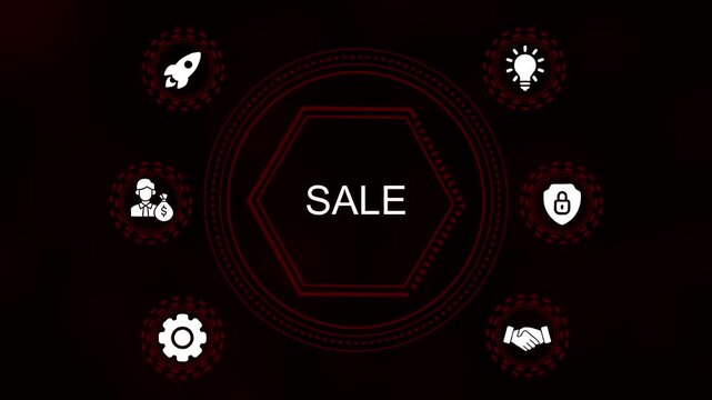 Futuristic Sale Promotion Concept with Business Icons and Red Tech Design for Marketing and Financial Success Digital Innovation and Growth Strategy Visuals for Advertising and Commercial Projects