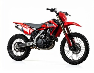 Fototapeta premium Another red motocross bike with modern styling, angled to showcase its frame and suspension