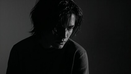 Brooding man in dramatic low key lighting