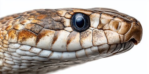 Fototapeta premium Close-up of a serpentine head with detailed scales and patterns