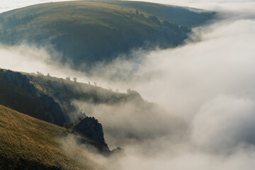 Fototapeta premium Misty Mountain Morn, Sun is Coming